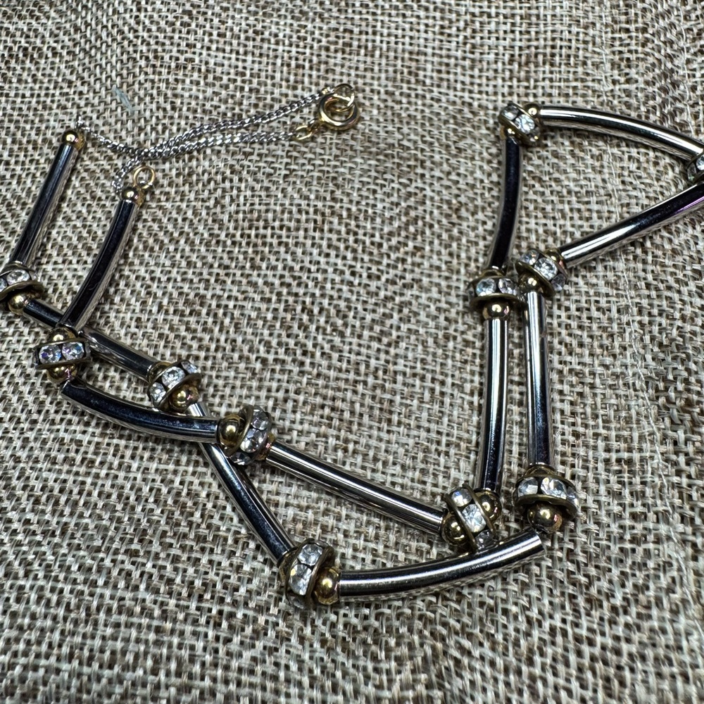 Two-Tone Silver and Gold Crystal Bar Necklace